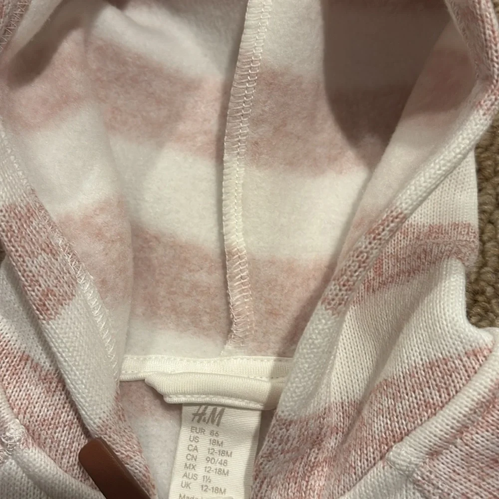 H & M Striped‎ Baby Hoodie - Soft Pink and White Size 18 month